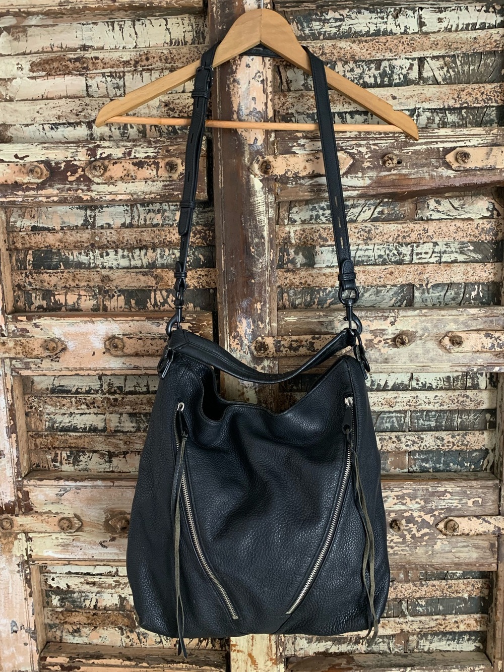 Rebecca Minkoff Black Leather Hobo Bag with Dual Zip Accents & Dust Bag